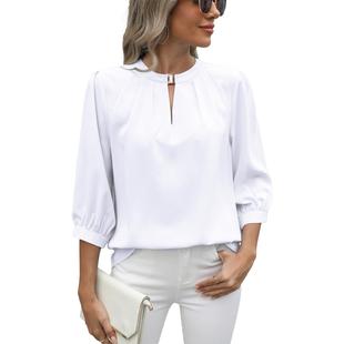 Loose Sleeve Three Tops Chiffon quarter neck Shirt