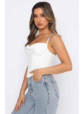 solid satin spaghetti strap overbust corset crop sleeveless