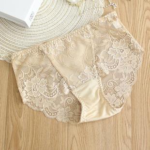 boxer stitching mid lace Sexy silk briefs rise with
