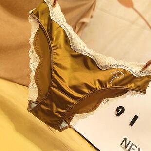 low lace breathable panties women satin silky