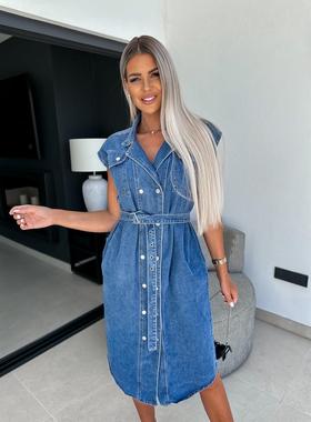 dress casual sleeveless open-chested denim lapel Womens