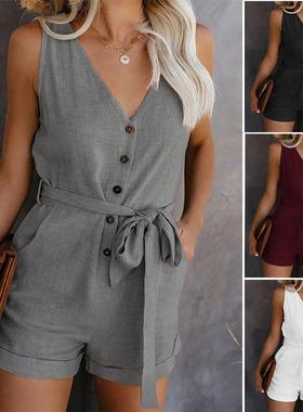 lady commute romper chic lace-up romper flattering high