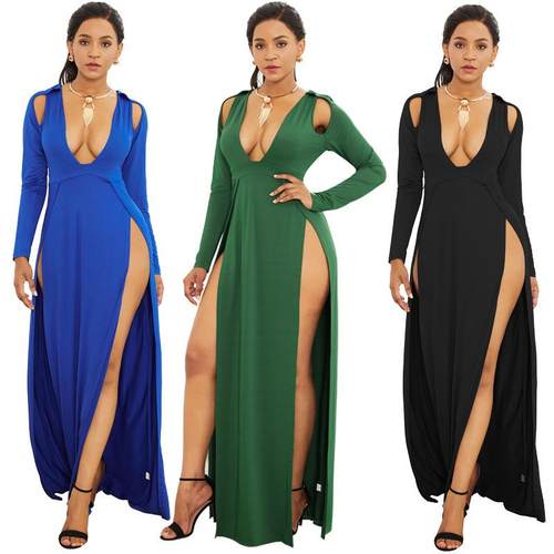 Sexy strapless deep V slit wide swing dress evening gown