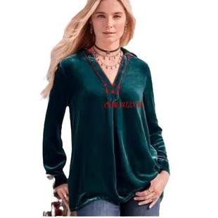 Shirt Top Neck Casual Long Velvet Womens Gold