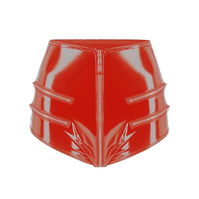 High-gloss patent leather sexy open crotch shaping shorts