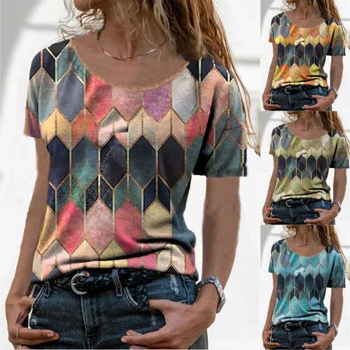 Short-sleeved round neck casual tops T-shirts for women