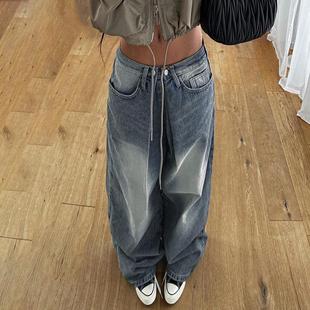 pleated washed loose workwear jeans hot casual Trendy
