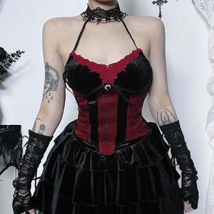 red corset velvet vintage camisole camis gothic women tops