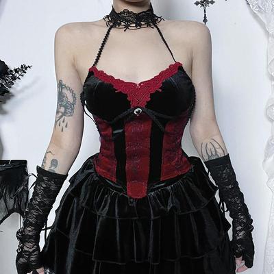 red corset velvet vintage camisole camis gothic women tops