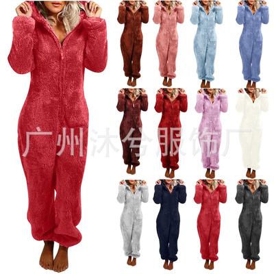 jumpsuit women  autumn winter new thickened hooded jumpsuit