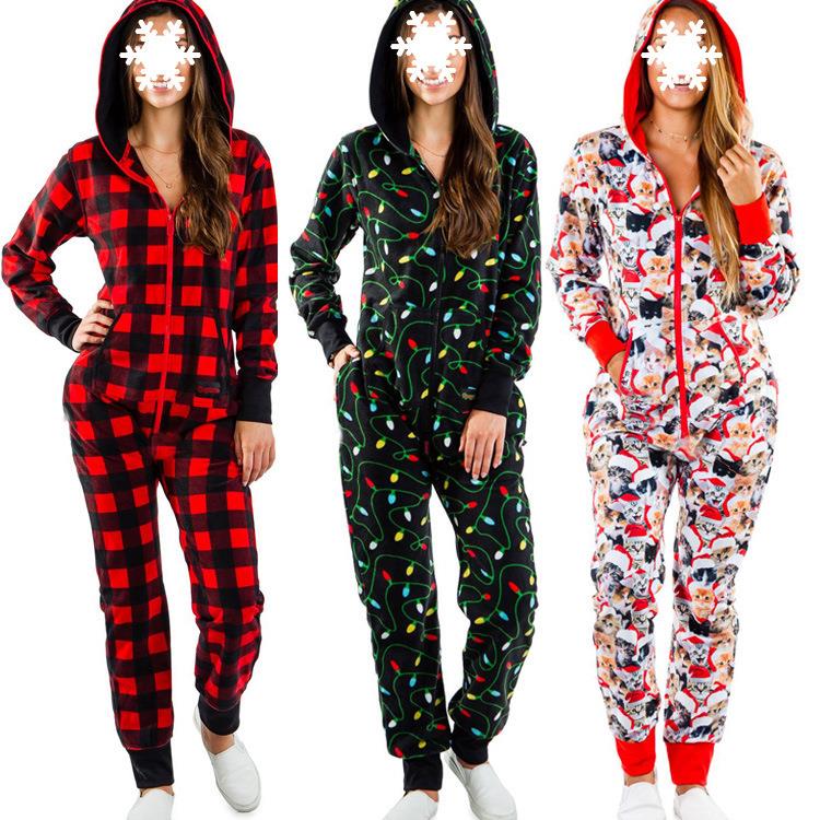 Jumpsuit Pullover Zipper Hoodie Pajamas Christmas Homewear