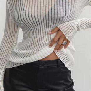 round neck thin Spring knitted sleeved breathable top long