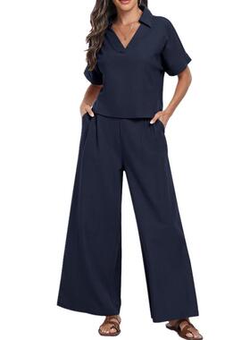 pcs casual summer solid wide outifits suits pants urban