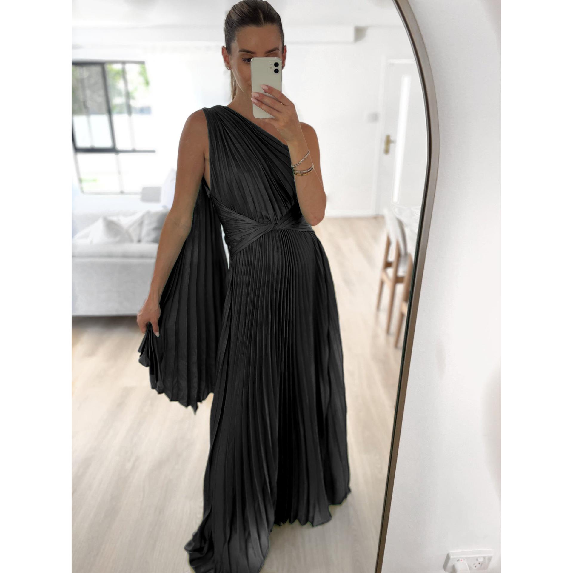 party Off-shoulder dress womens loose casual pleated