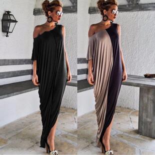 short sleeve loose Maxi fashion neck stitching dress round