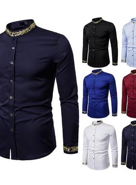 Shirt Henley Mens Shirt Men Long Pattern Embroidered