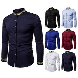 Shirt Henley Mens Shirt Men Long Pattern Embroidered