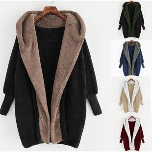 jacket faced hooded matching loose Plush fleece double