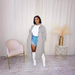 faced color long Womens cardigan double loose fleece solid