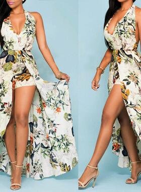 Dress Beach Culottes Hem Irregular Waist V-neck Sleeveless