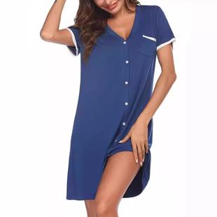 neck short ladies color home sleeved contrast dress