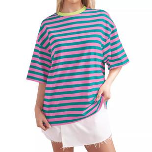 neck long pattern simple color home striped trendy pullover