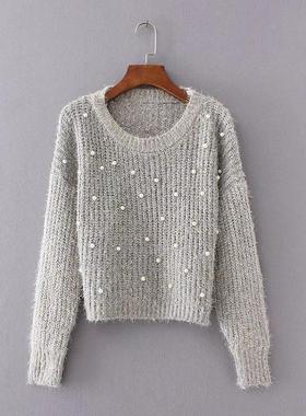 cakucool sequine sweaters women hairy mohair round neck