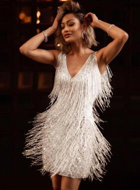 vestidos femme clubwear night glitter dress mini tassel