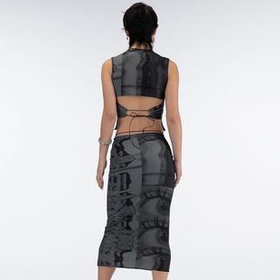 color neck contrast backless strap sleeveless Womens round