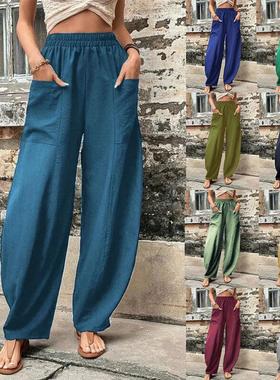 cotton pocketed linen daily pants pants harem trousers