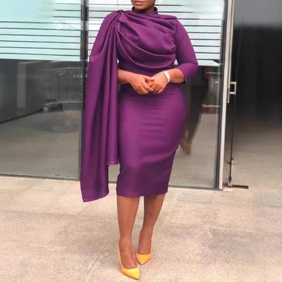 dress mid-length irregular turtleneck half color solid