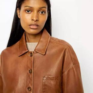 jacket and motorcycle elegant leather women lapel brown