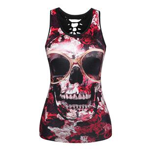 Back Hollow Fashion Womens Digital Casual shirt Skull