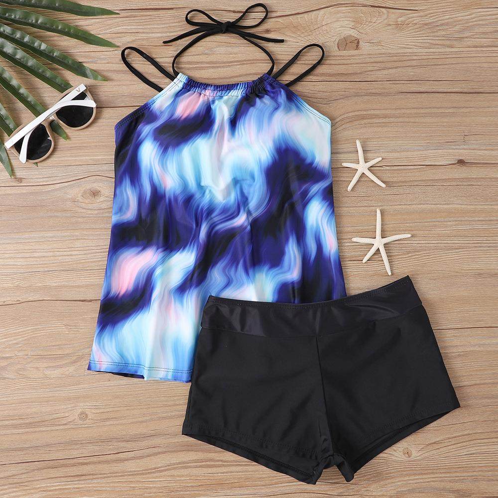 Two-piece plus size swimsuit for women boxer swimsuit skirt