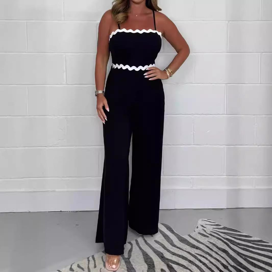 jumpsuit suspender waist elastic lace corrugated pad breast