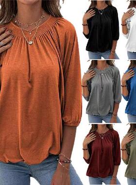 woman -shirt seven-point loose neck round pullover