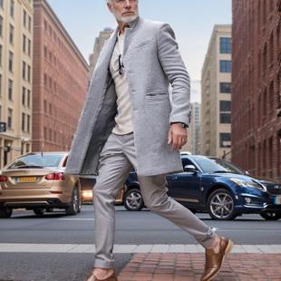 Mens trench coat fashion longfeng woolen coat mid-length