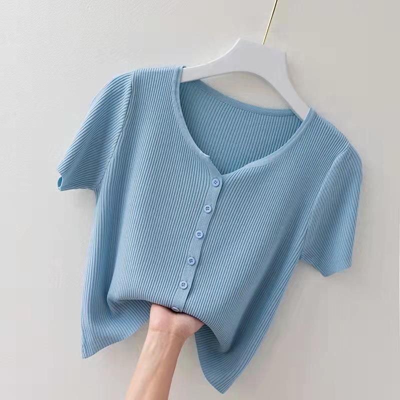 top V-neck knitted fit slim and thin women for T-shirt