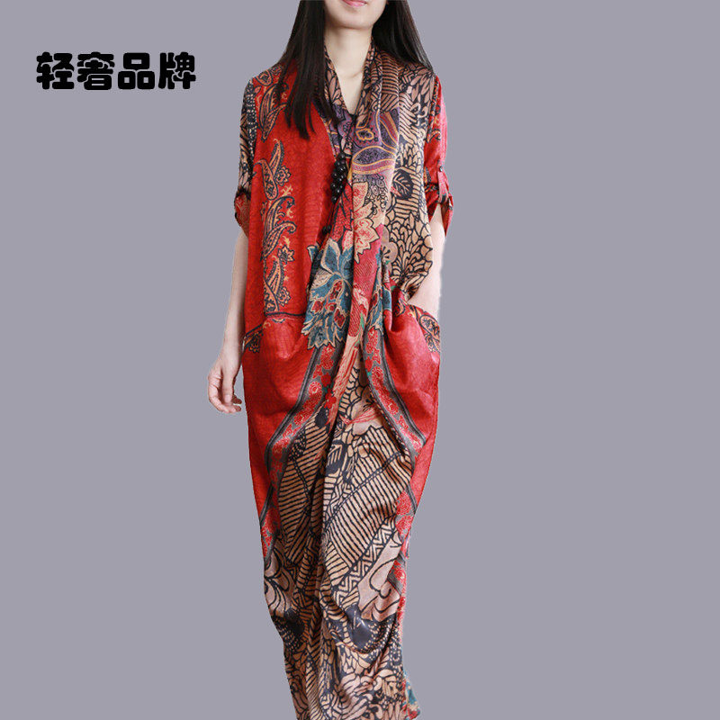 朗姿约定型宽松显瘦真丝缎连衣裙连衣裙