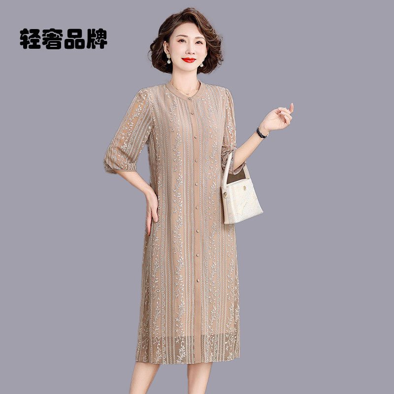 朗姿约定中老年高档真丝连衣裙2026新款女夏桑蚕丝贵夫人妈妈裙子
