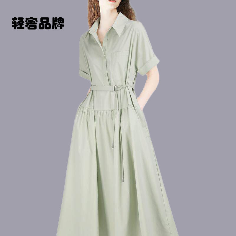 朗姿约定游行装夏季法国短袖衬衫裙子女子2026新腰领带礼服大摆裙