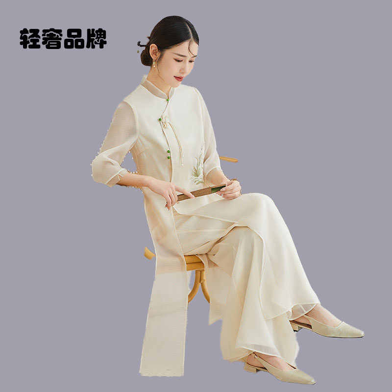 朗姿约定新中式轻国风连衣裙女夏季旗袍改良禅意汉服高端刺绣套装