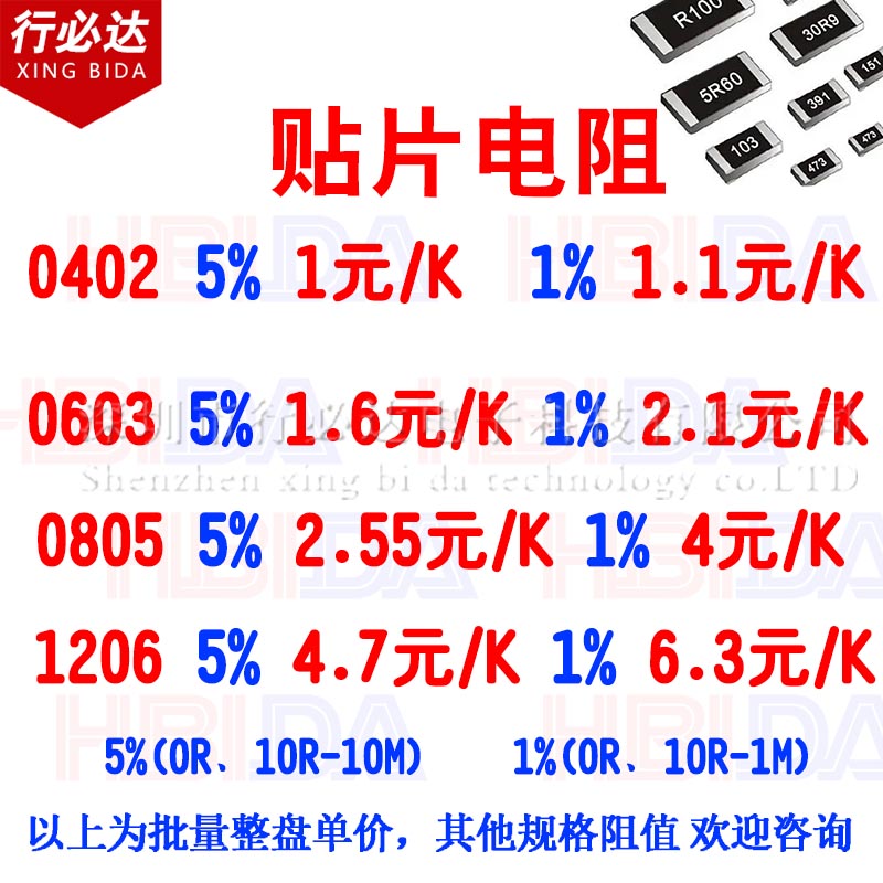 贴片电阻0402 0603 0805 1206 1210 1% 5% 全系列阻容BOM配套