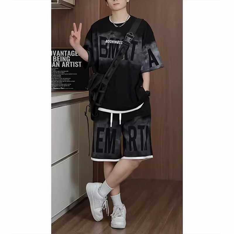 2024夏季新款短袖短裤T恤男一套装宽松加肥加大码胖人胖子男装潮,男装,休闲运动套装,淘宝优惠券,粉丝福利购,淘宝优惠卷