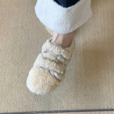 魔术贴平底毛毛鞋加绒保暖单鞋