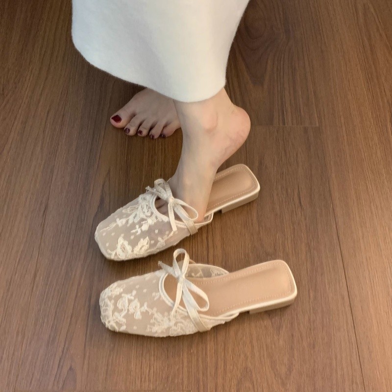 气质淑女风包头半拖鞋女2025新款外穿夏仙女风配裙子温柔网面凉鞋