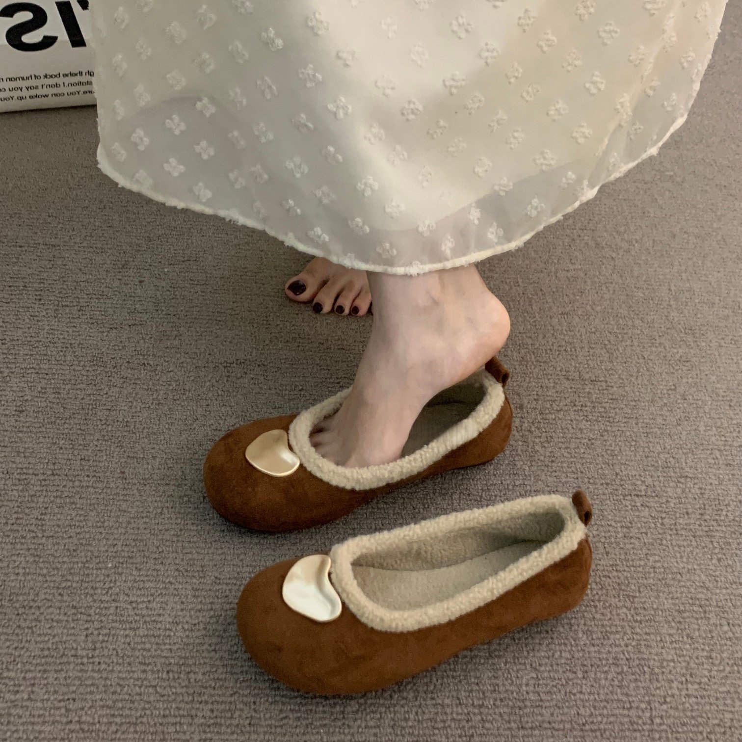 2026秋冬季法式晚晚风丑萌加绒毛毛鞋女保暖一脚蹬大头通勤豆豆鞋,女鞋,浅口单鞋,淘宝优惠券,粉丝福利购,淘宝优惠卷