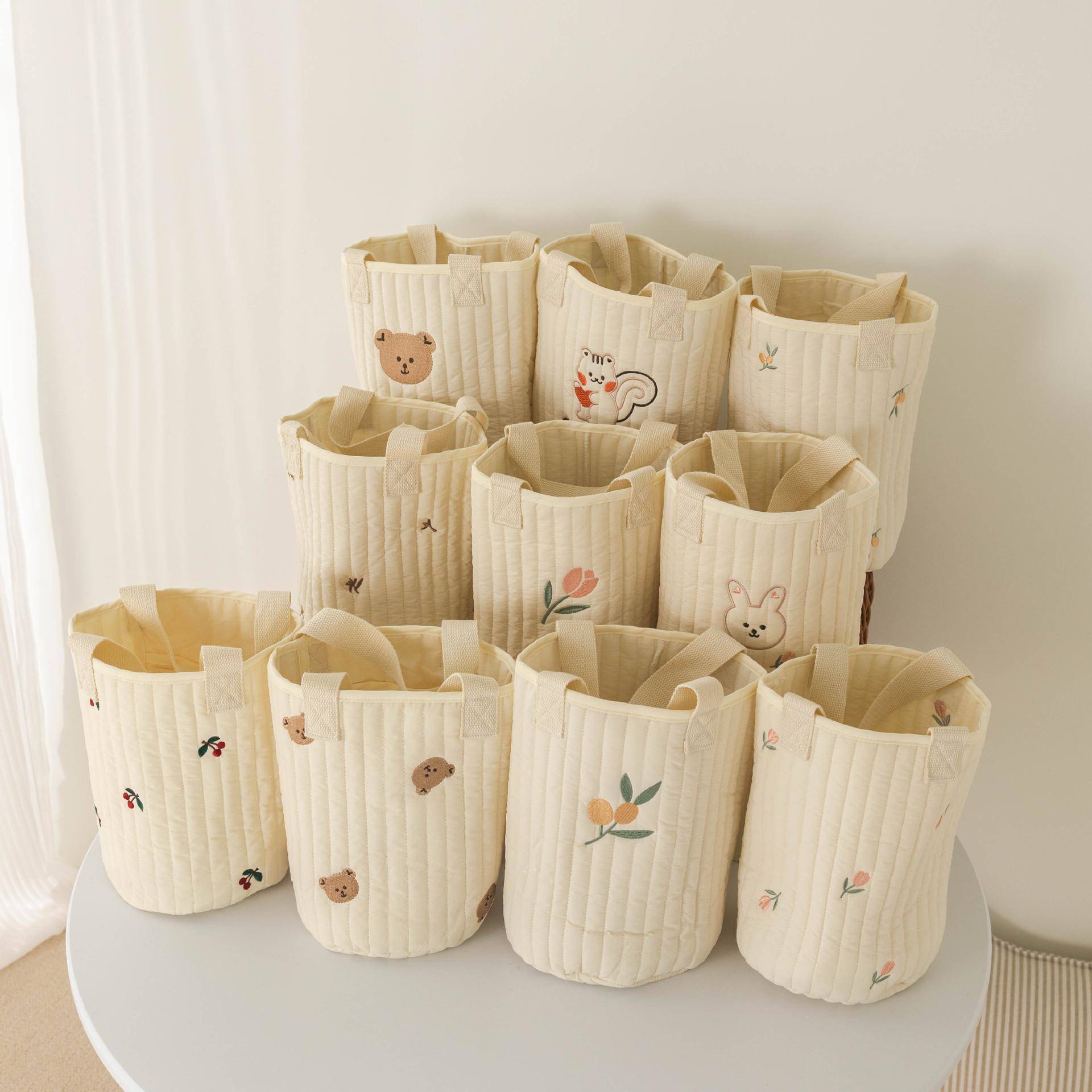 新款婴儿推车收纳挂包奶瓶尿布袋衍棉刺绣手提水桶包外出编便携