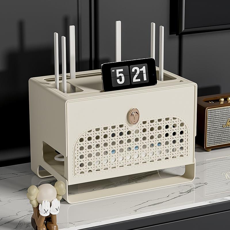 wifi路由器收纳盒家用电视机顶盒置物架无线光猫电线整理放置