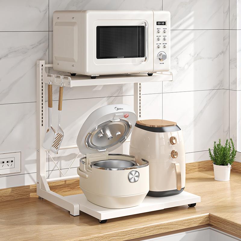 多功能厨房微波炉电饭锅置物架台面双层可抽拉收纳空气炸锅架